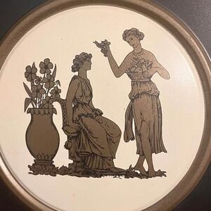 Vintage Mid Century Guildcraft Greek Neo-Classical Octagon Toleware Plaques - Pa